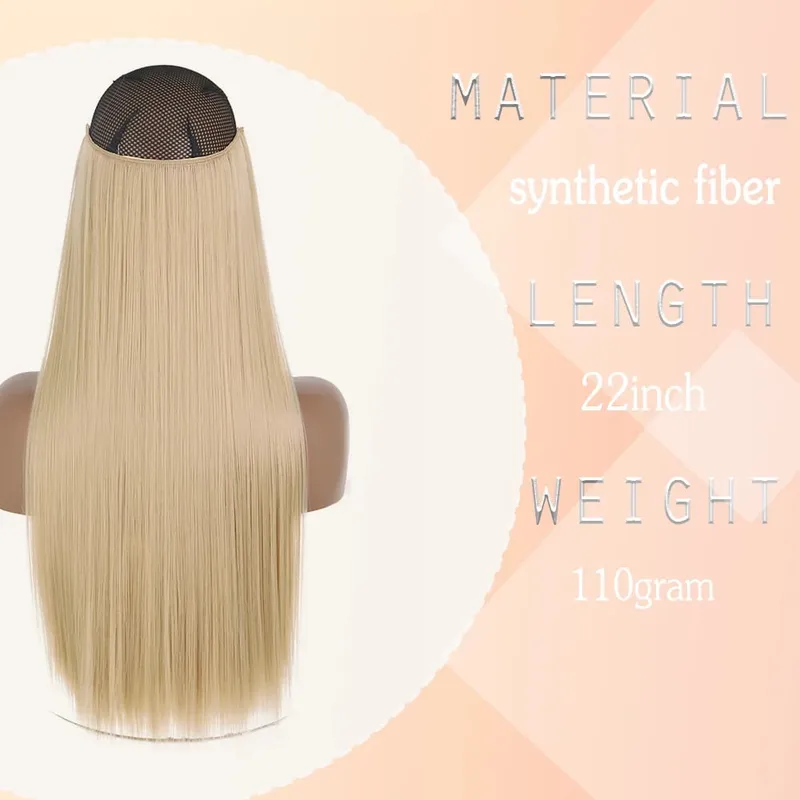 No Clips Hair Extensions Invisible Wire Lang Lige Syntetisk Falsk Hair Piece 80cm Sort Brun Blond Frisure — image 4