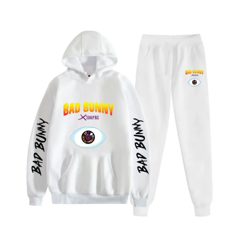 Harajuku Comfortable bad bunny Print Sweatshirt Sweatpants Suit Women's Hoodies+ Trousers Suit Boys/Girls 2 Piece Set Clothes — image 49