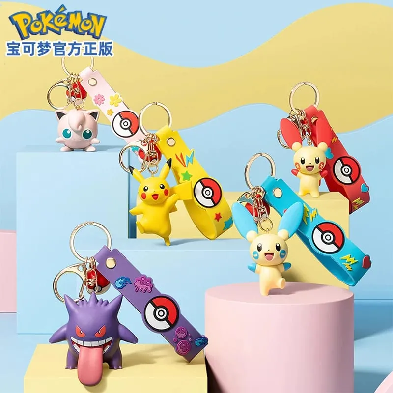 Original Pokemon Pikachu Schlüsselanhänger Gengar Morpeko Cubone Snorlax Mimikyu Anime Action Figur Spielzeug Schlüsselanhänger Duft Anhänger Geschenk — image 1