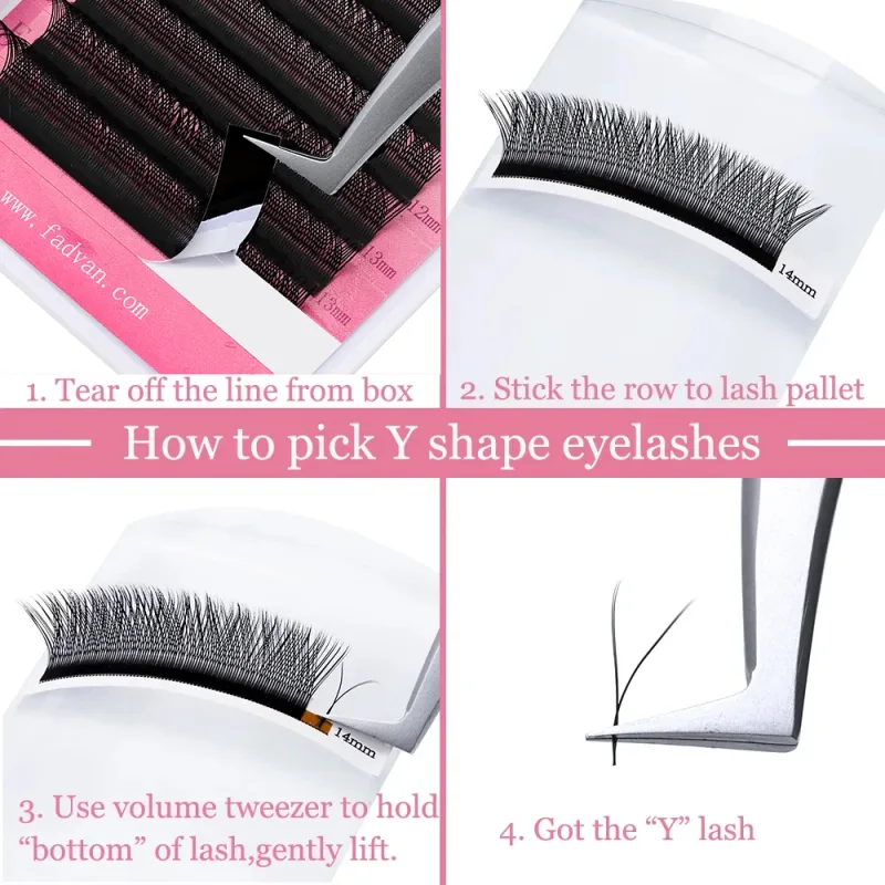 Fadvan prodlužování umělých řas tvaru Y YY hnědá/černá C/D/L/LU/L+ Curl Fox Eye — image 3