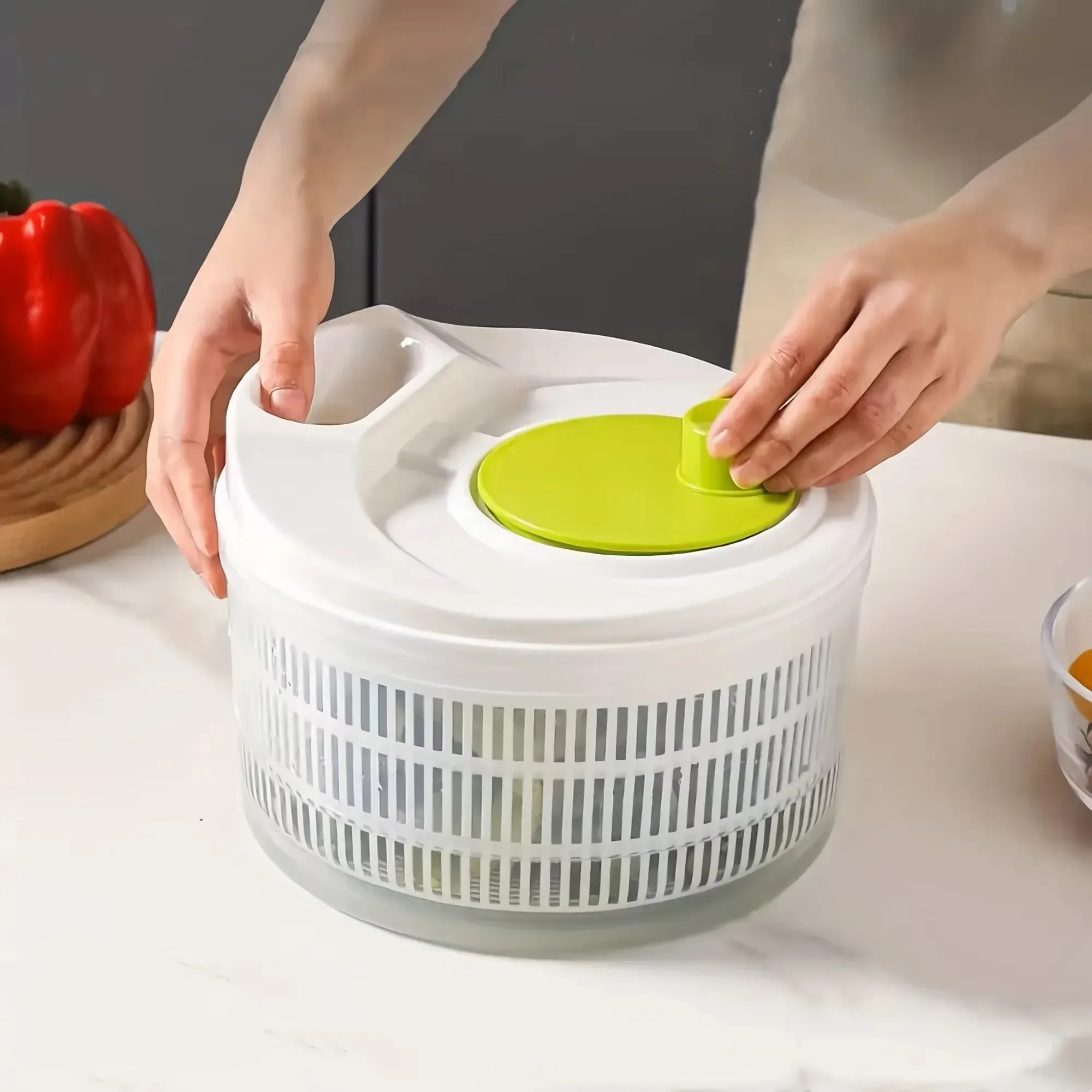 Centrifuga per insalata, lattuga, lavatrice, asciugatrice, scolapiatti, frutta e verdura, filtro per lavare e asciugare le verdure in foglia, utensili da cucina. — image 2