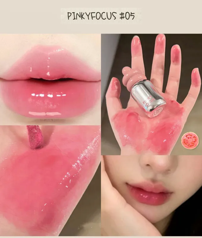 Pinkyfocus Olio per labbra trasparente lucidante Finitura in vetro idratante Tonalità nuda non appiccicosa Ideale per stratificare per illuminare le labbra — image 2