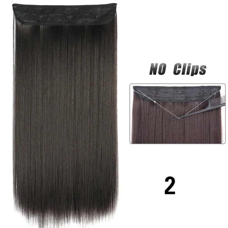No Clips Hair Extensions Invisible Wire Lang Lige Syntetisk Falsk Hair Piece 80cm Sort Brun Blond Frisure — image 8
