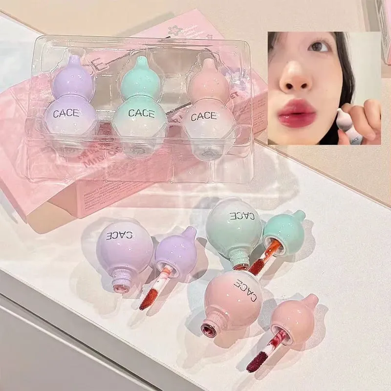미니 조롱박 워터리 미러 립글레이즈 세트 3가지 색상 지속 모이스춰라이징 워터 글라스 립글로스 틴트 하이드레이팅 립 얼룩 키트 — image 2