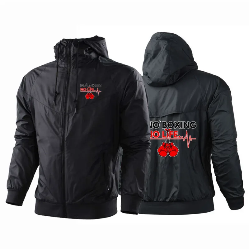 2025 No Boxing No Life Gym Men's Spring and Autumn Thin Windproof Casual Hooded Color Matching Fashion Printing Windbreaker Coat — image 8