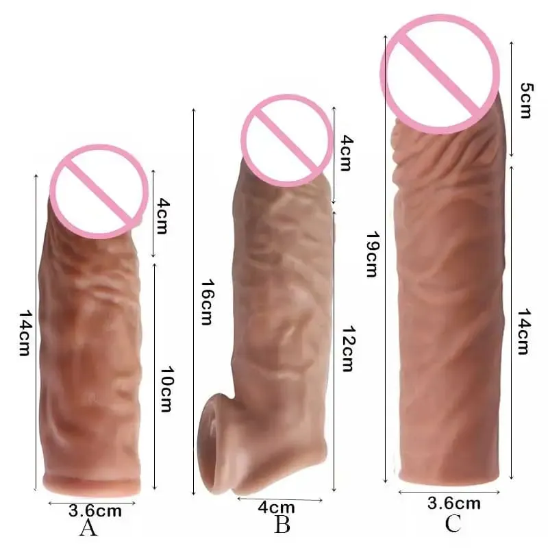 14/16/20 CENTIMETRI Realistico Manicotto Del Pene Extender Riutilizzabile Dildo Preservativo Eiaculazione di Ritardo Cazzo Allargamento Giocattoli Del Sesso per Gli Uomini — image 1