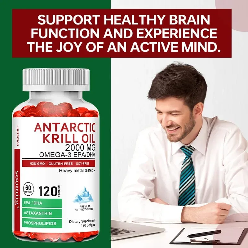 Antarctic Krill Oil Capsules 2000mg Omega-3 EPA & DHA with Astaxanthin Supplement Sourced from Red Krill Maximum Strength — image 1