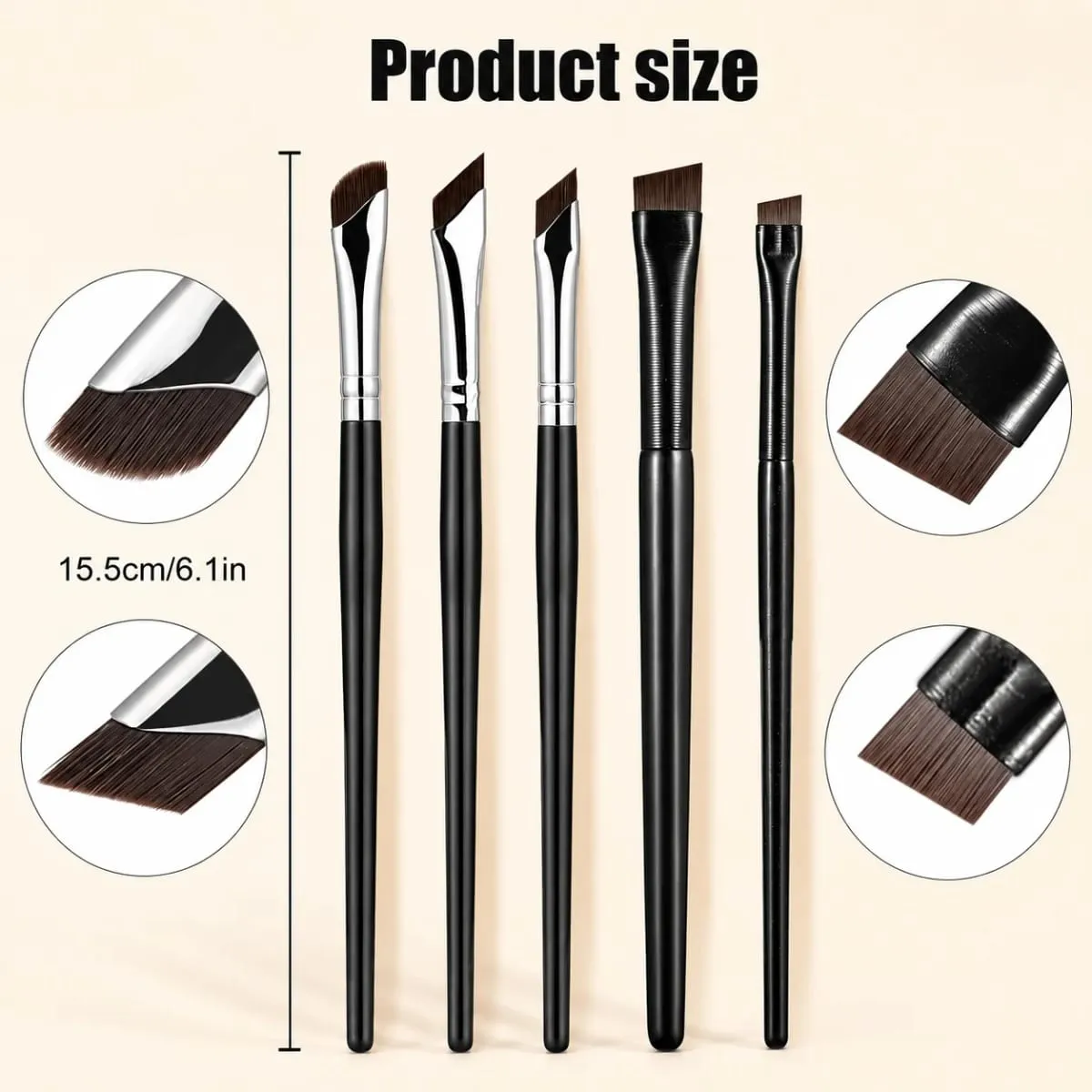 5/7 darabos Precision szemsmink ecsetkészlet | Scythe & Angled Eyeliner szemöldökkefék hosszú nyelű, megfordítható kialakítással — image 6