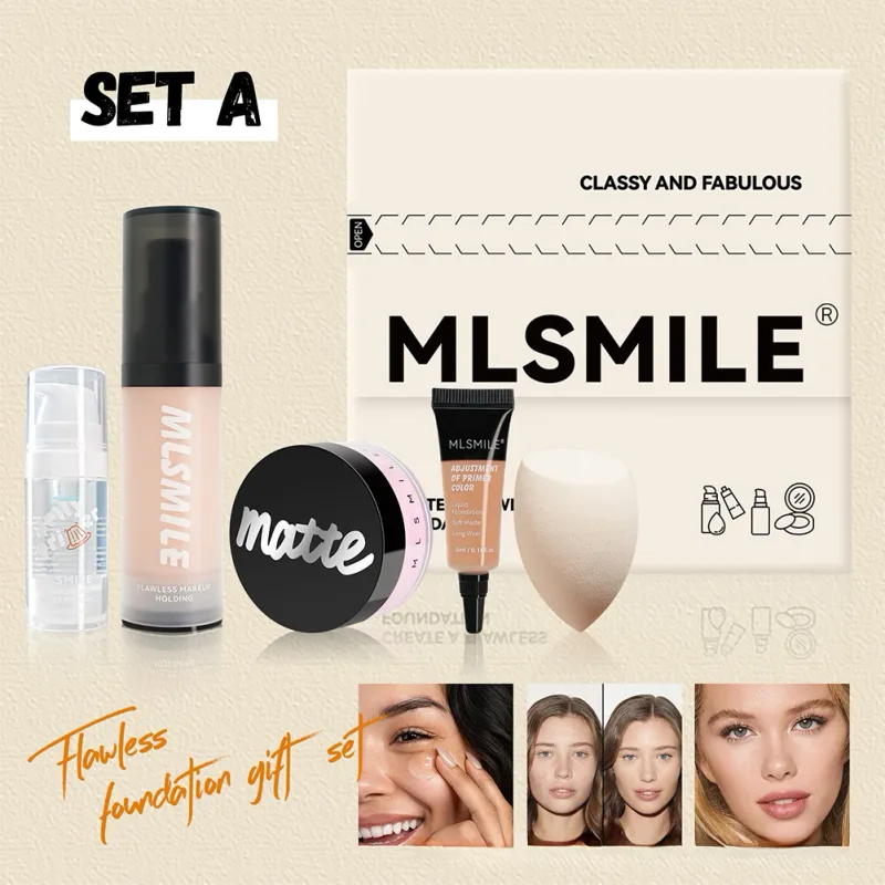 All-in-One-Foundation-Make-up-Geschenkset, vollständig deckender Concealer, Fixierpuder, Make-up-Schwamm, tragbares Gesichtskosmetik-Set