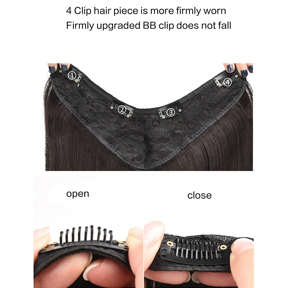 Extensions de cheveux synthétiques invisibles à Clip, Extensions capillaires courtes et lisses de Type U pour femmes, postiche demi-perruque féminine — image 3