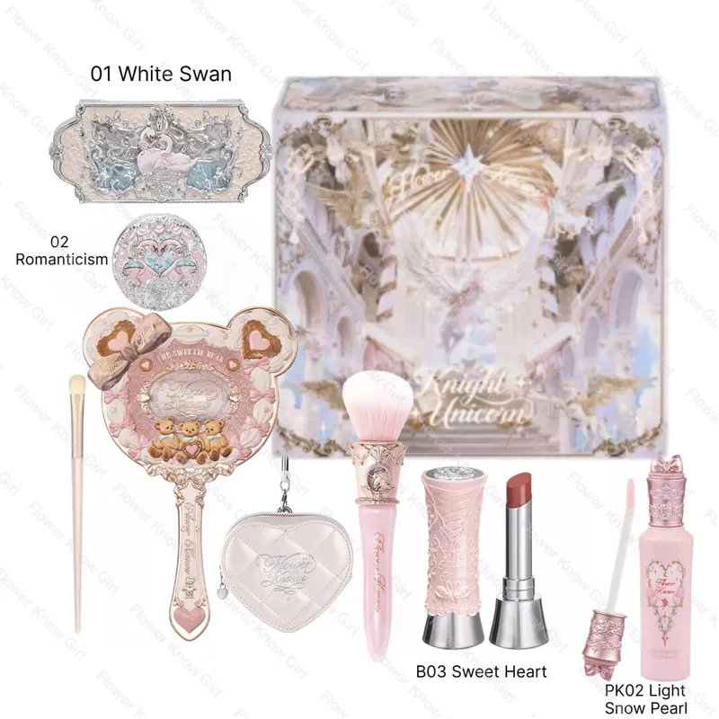 Flower Knows Full Makeup Kit Luxusní dárková krabička Paletka očních stínů Blush Krém na rty Krém na ruce Zrcátko do vlasů Přívěsek taštička s klipem Cute Beauty Cos