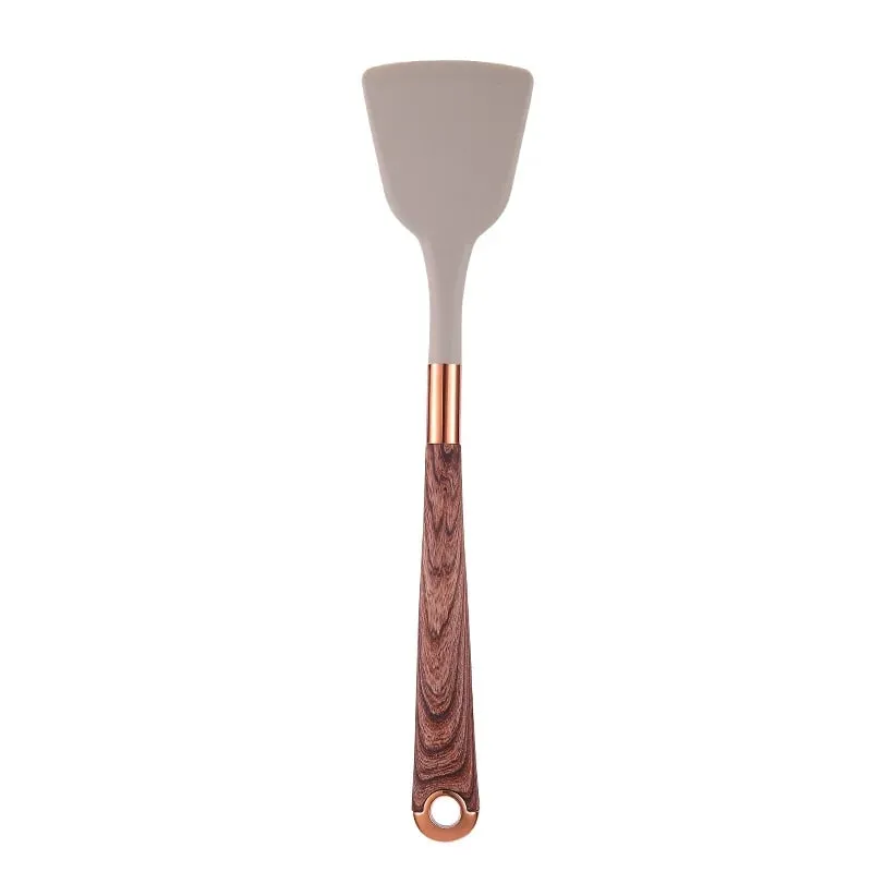 Set Perkakas Dapur Silikon 10 Keping Perkakas Memasak dengan Pemegang Perkakas Pemegang Corak Kayu Alat Memasak Nonstick JT264 — image 9
