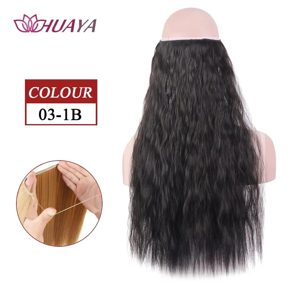 Filo invisibile sintetico lungo rettilineo senza clip nelle estensioni dei capelli Pezzi di capelli finti Linea di pesce segreta Posticci per le donne — image 32