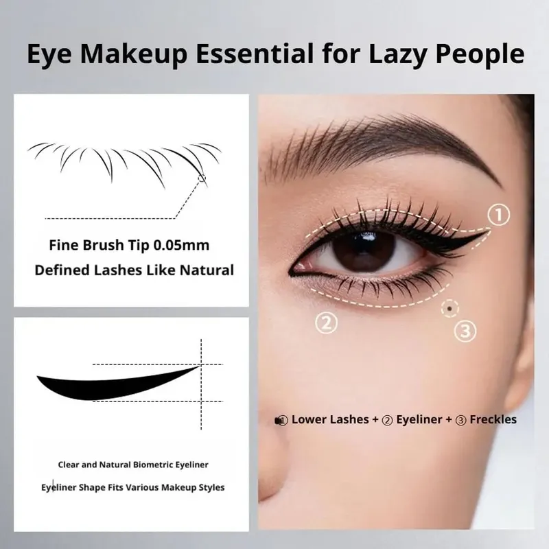 3-in-1 Eye Makeup Stamp Eyeliner and Lower Eyelash Stamp Pen Set Waterproof Smudge Proof Natural Looking Eye Makeup Cosmetics