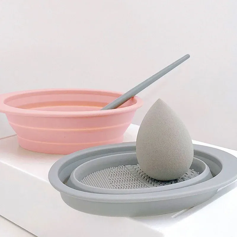Bol de nettoyage de pinceaux de maquillage en Silicone, tapis de nettoyage pliable, fond de teint cosmétique, fard à paupières, poudre, outils de nettoyage, fournitures de maquillage