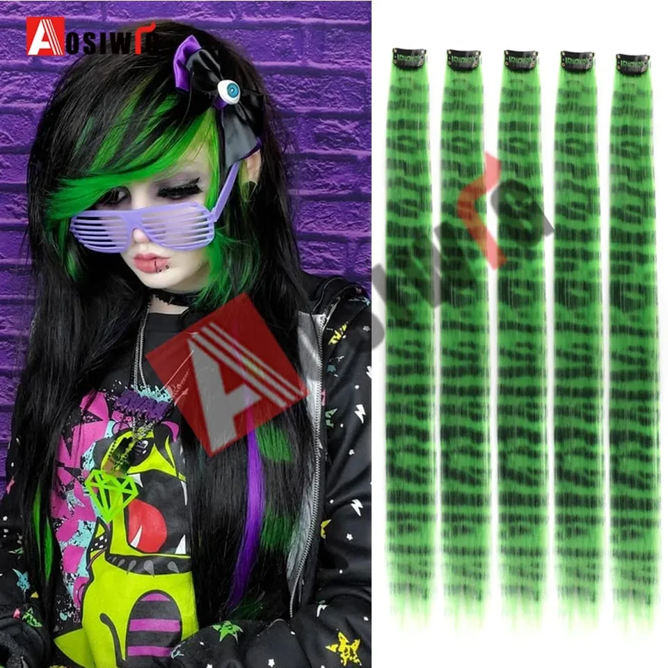 5PC สังเคราะห์ Feather Hair Extensions พร้อมคลิปทนความร้อนตรงผมสีสีดำคลิปผมสตรี 8G