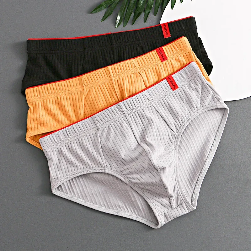 1/3PCS 남자 팬티 중반 허리 탄성 부드러운 통기성 방부제 U 볼록 스트라이프 솔리드 컬러 캐주얼 남자 속옷 속옷 남자 — image 3