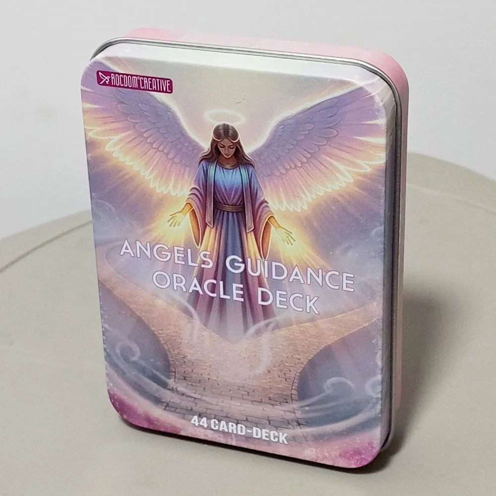 Angels Guidance Oracle Deck – 11,5 x 8 cm, 44 cartes avec guide, cartes de divination inspirantes dans une boîte en fer blanc pour la croissance spirituelle