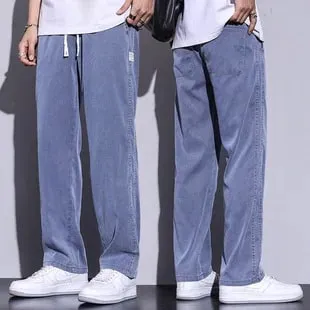 S-5XL 6Style Men's Loose Jeans Summer Soft Lyocell Thin Fabric Straight Pants Drawstring Elastic Waist Korea Casual Trousers Y2K — image 11