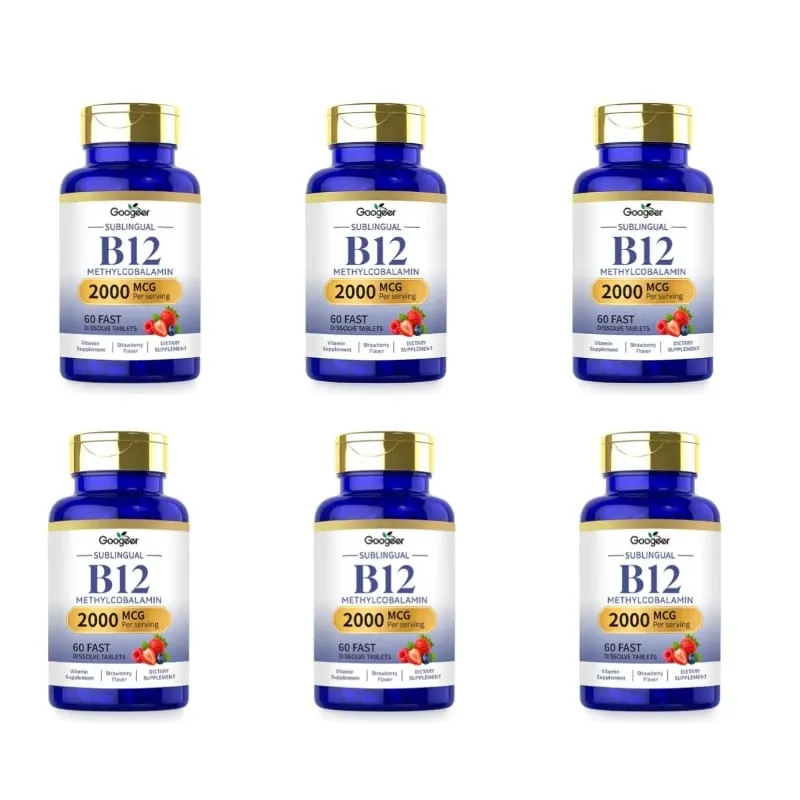 Googeer B12 Methylcobalamin Sublingual Fast Dissolve เม็ดรสสตรอเบอร์รี่สำหรับ Daily Body Comfort Support 60 เม็ด