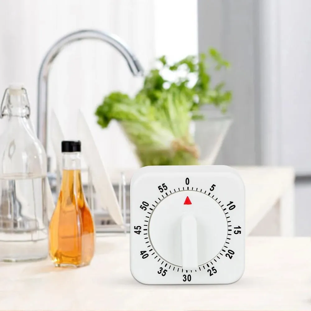 Mechanischer Timer, Küchenutensilien, weißes Quadrat, Kochutensilien, 60 Minuten, Küchentimer, Countdown-Alarm, Erinnerung — image 2