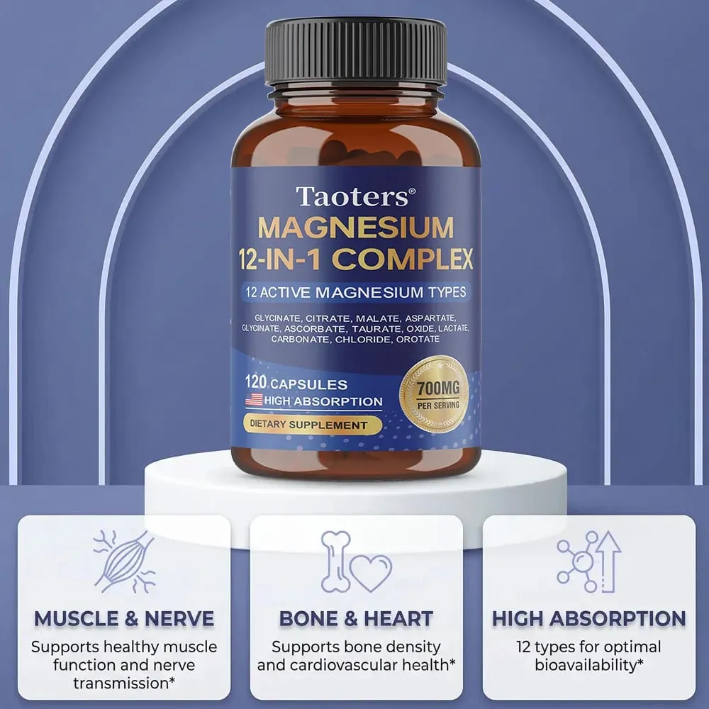 Magnesium 12-in-1-Komplex-Ergänzungsmittel – 700 mg hochabsorbierende Glycinat-Citrat-Malat- und Taurat-Mischung für Muskel- und Nervenschlaf — image 4