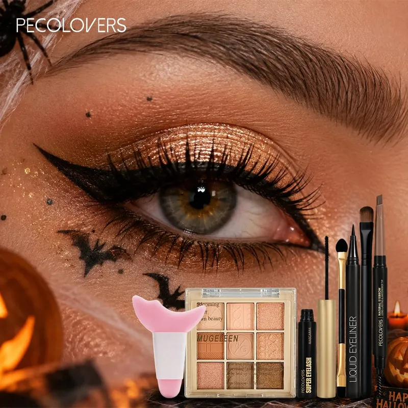 7 Buah Palet Eyeshadow Set Mata + Eyeliner + Maskara + Pensil Alis Ujung Ganda Alat Rias Cocok Penyorot Mata — image 2