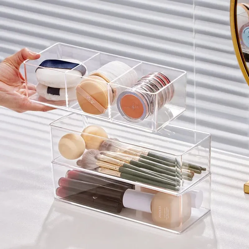 Akryl Kosmetik Opbevaringsboks til læbestift Makeup Børster Lagdelt Opbevaring Bordskuffe Comestic Tools Makeup Puff Opbevaringsboks