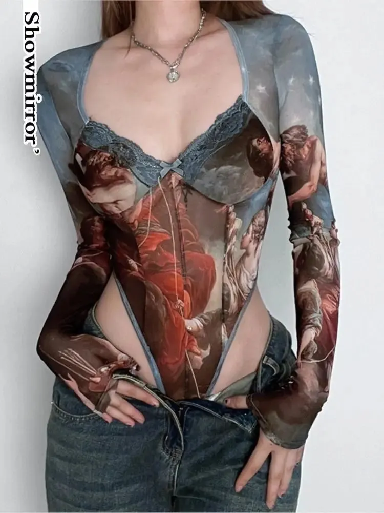 Sexy Gothic Printed Bodysuits Female Summer Clothings Y2K Bodysuit Tops for Women Fairycore Bodis Mujer Party Clubwear — image 4