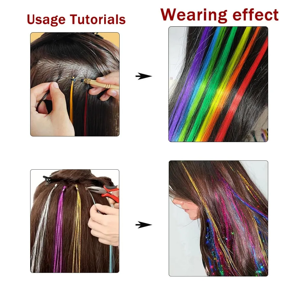 Bunte synthetische Federverlängerungen, 40,6 cm langes Haar-Werkzeugset für Frauen, 13 verfügbare Farben, 48-teiliges Set — image 5