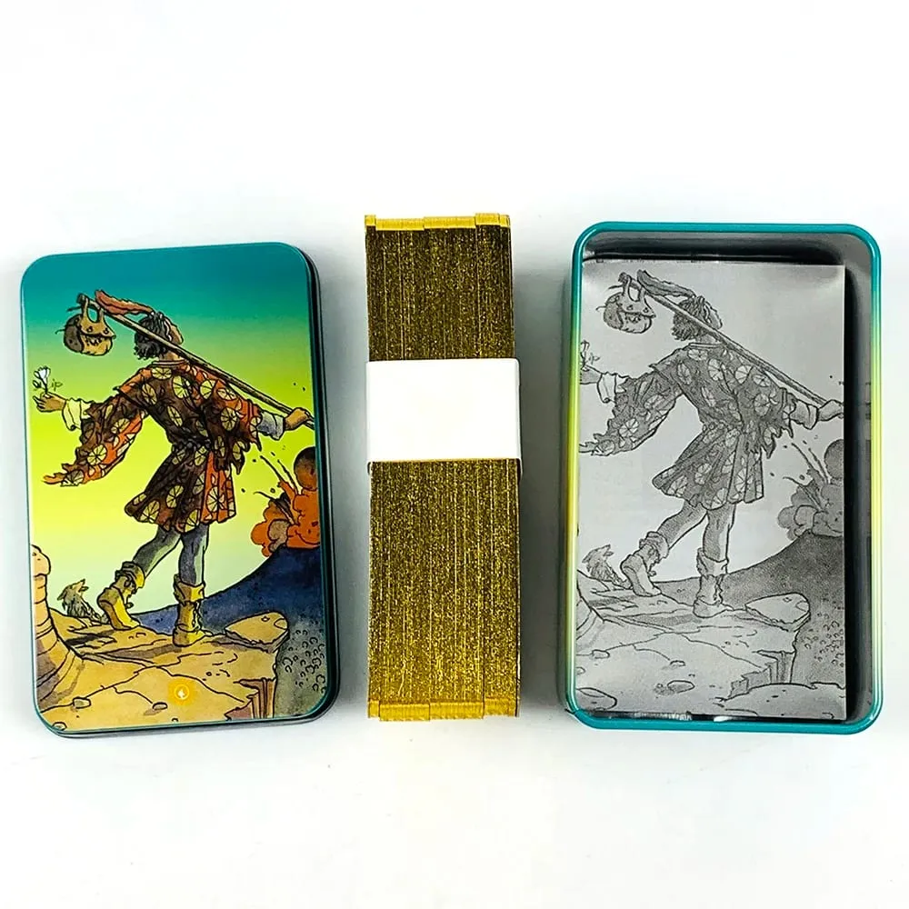 Kotak Logam Dek Kad Tarot Edisi Berlapis Emas Dengan Buku Panduan Kertas untuk Pemula Permainan Papan Ramalan Klasik Permainan Kad