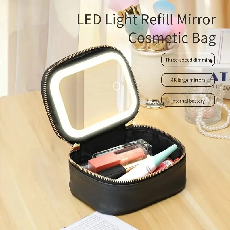 LED 거울이 있는 휴대용 Comestic 도구 보관 가방 브러쉬 및 립스틱용 3가지 조명 모드 Orangizer가 있는 소형 메이크업 가방 — image 1