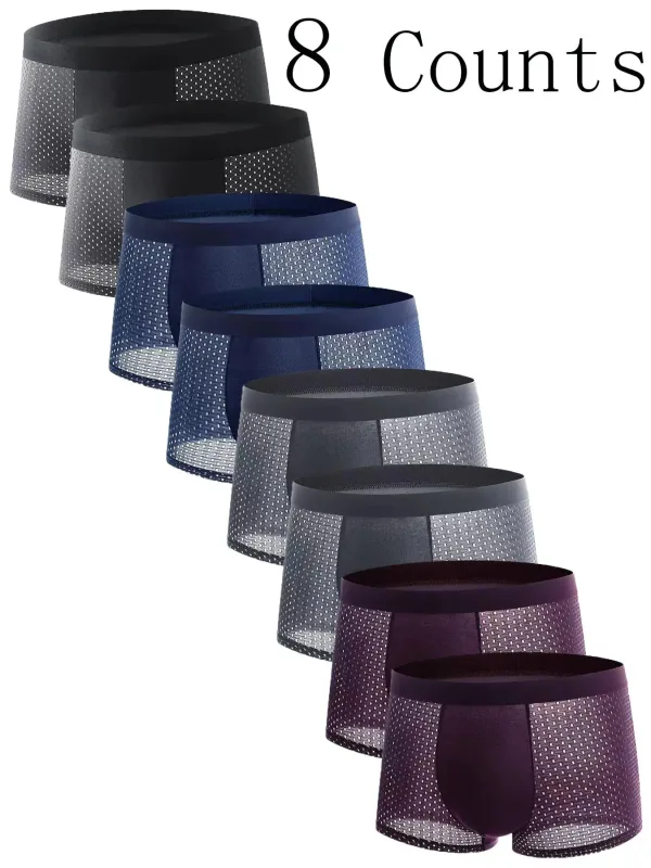8-Pack Men's Ice Silk Mesh Boxers - Breathable Mesh, 8 Counts, Multi - Color