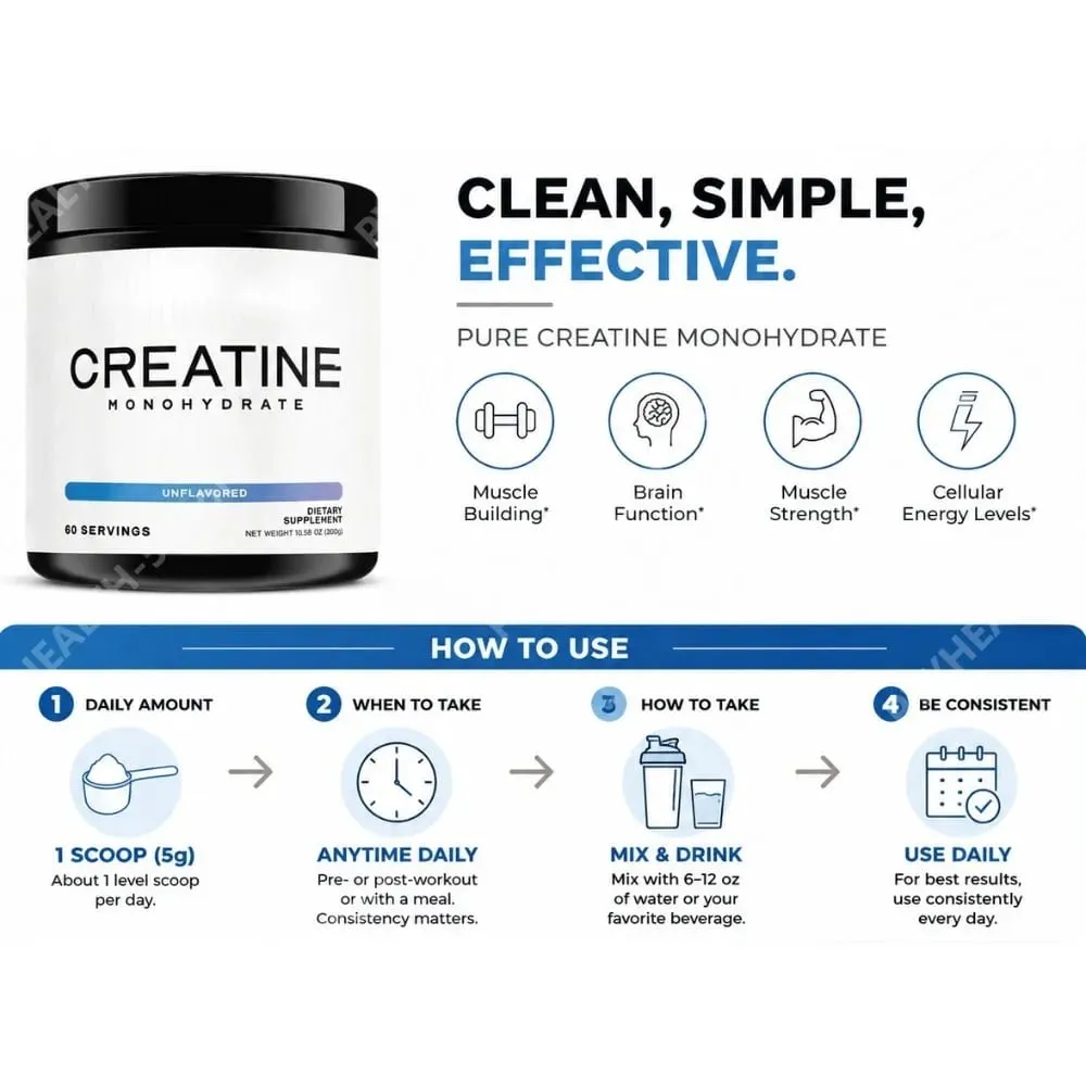 Creatina monoidrato in polvere 5000 mg 60 porzioni Senza aroma Integratore quotidiano per il supporto fitness Vegano senza glutine 300 g — image 7
