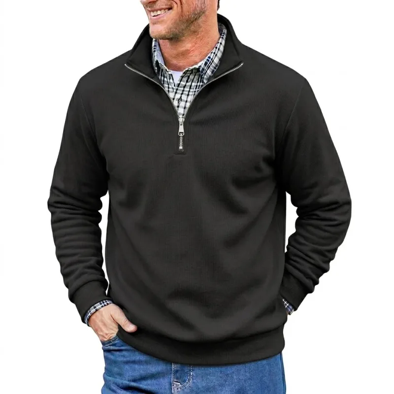 Männer Frühling und Herbst Half Zip Pullover Sweatshirts Einfarbig Outdoor Casual Tops Langarm Hoodie für Sport und Alltag