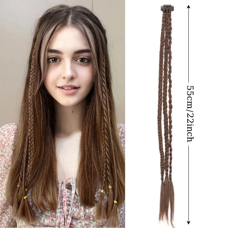 1Pc คลิปใน Braid Hair Extensions วิกผม 22 นิ้วสังเคราะห์ Braided Hairpiece 3 Braids หนึ่งคลิปสำหรับผู้หญิงทุกวันเครื่องแต่งกาย Party — image 9