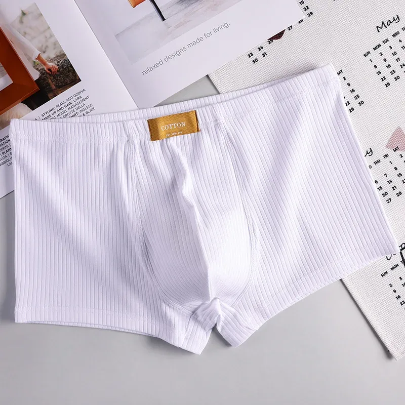 Cueca boxer masculina respirável de algodão macio, cueca boxer sólida cintura média em u convexa, shorts de seta masculina — image 4