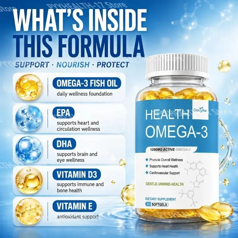 Omega-3 Softgels with 1200 Mg Active Omega-3 EPA and DHA Vitamin D3 and Vitamin E for Heart Health Support 60 Softgels — image 2