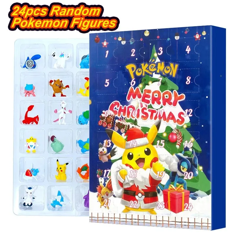 Pokemon Figura Calendario dell'Avvento Confezione regalo mini Pikachu Personaggio Bulbasaur Collezione di regali di giocattoli di Natale Giocattolo modello da tavolo — image 3