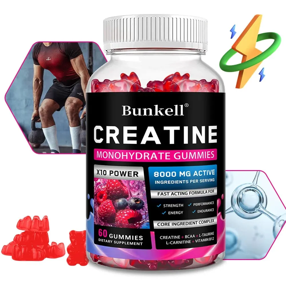 Creatine Monohydrate Gummies - 8000 Mg ก่อน/หลังออกกำลังกายฟิตเนสความแข็งแรงสร้างกล้ามเนื้อให้อาหารเสริมพลังงาน — image 1