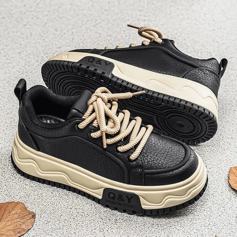 Männer Höhe Zunehmende Dicke Sohle Plattform Schuhe Mode Leder Casual Skateboard Turnschuhe Streetwear — image 4