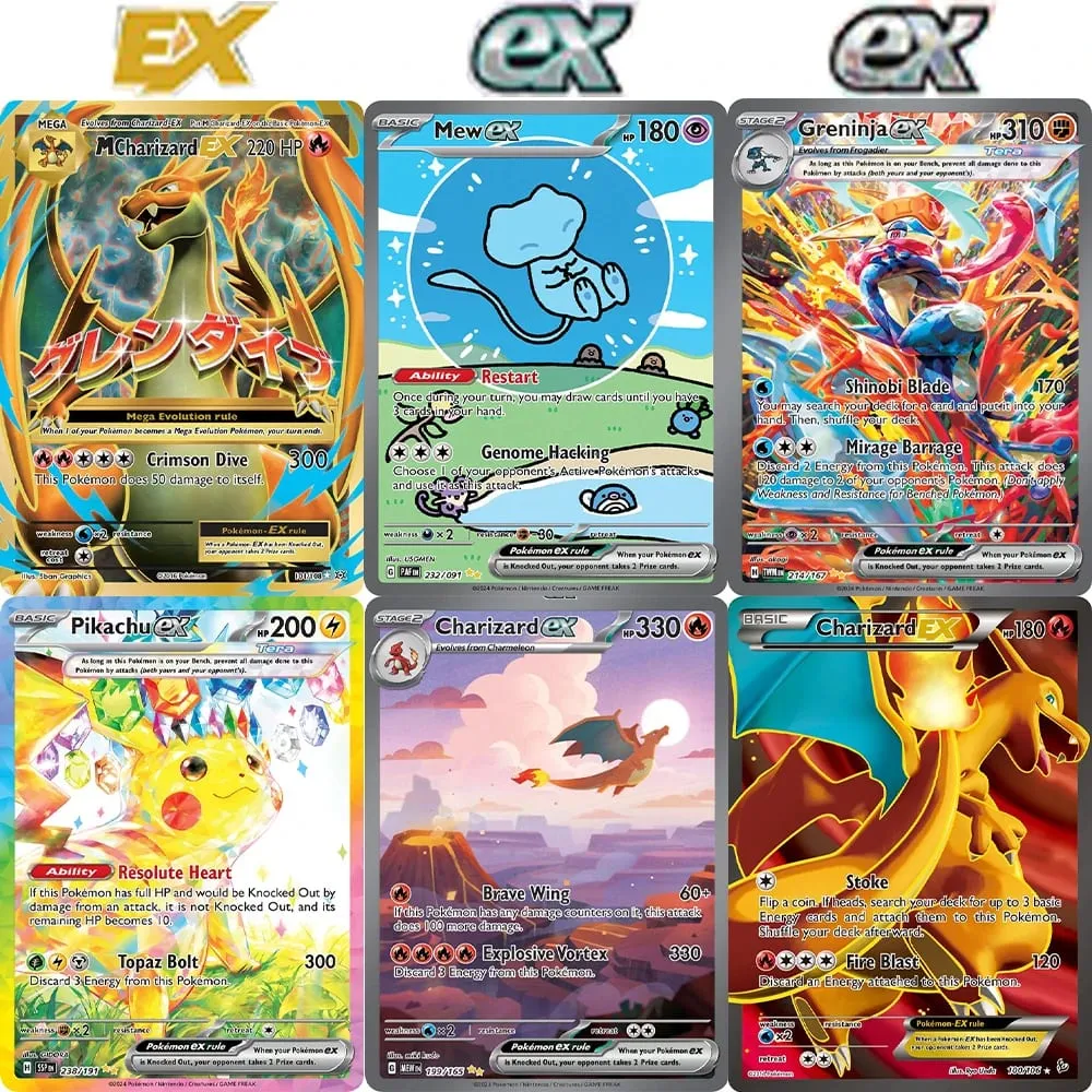 PKM Proxy EX การ์ด HolographicM Charizard-EX/ Mew/Greninja/Pikachu/Charizard/M Charizard/ex PTCG คอลเลกชันเกมการ์ดเกมของเล่น — image 1