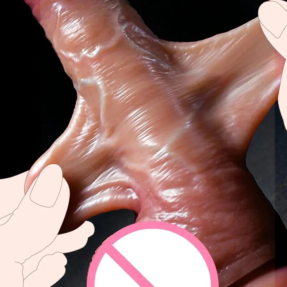 Realistic Dildos Artifical Penis Sliding Foreskin Dildo Anal Vaginal Stimulation Strapon Dildo Man Dick Adult Sex Toys For Woman