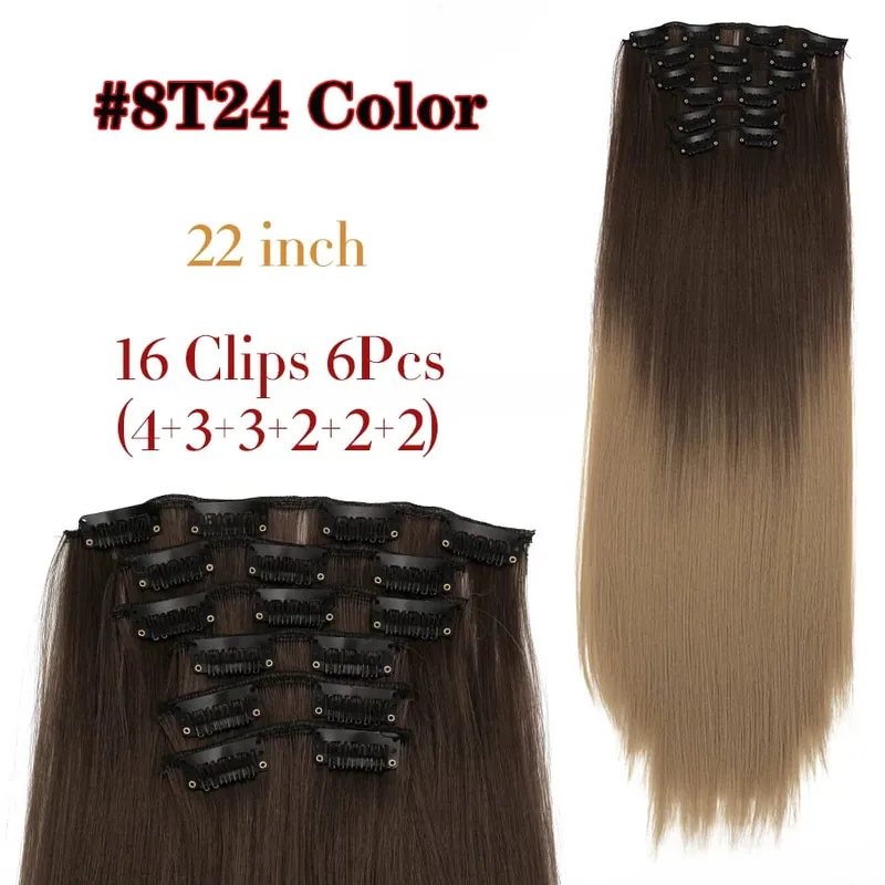 คลิปสีดำในส่วนขยายตรง 22 "ยาวสังเคราะห์หนาคลิปบนผมสำหรับผู้หญิง 6 ชิ้น/เซ็ต CURLY Full HEAD งานแต่งงานทุกวัน — image 31