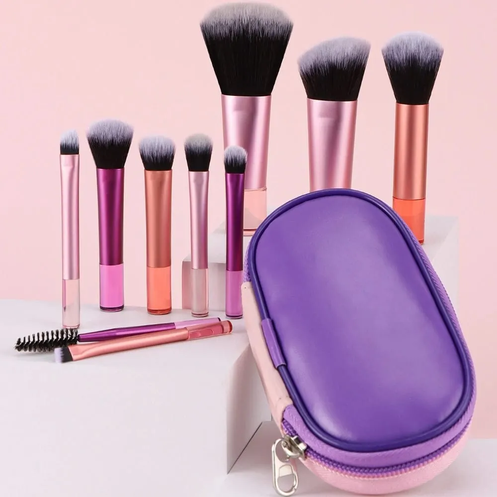 10 Uds juegos de brochas de maquillaje Mini de plástico con bolsa cepillo de maquillaje multifuncional herramienta de maquillaje portátil de viaje — image 1