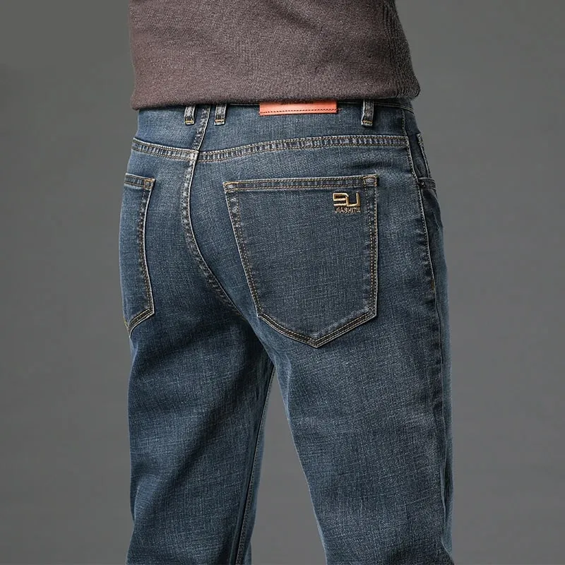 2025 Fall New Men's Cotton Stretch Slim Jeans Straight Version Business Fashion Denim Pants Vintage Blue Brand Trousers Black — image 2