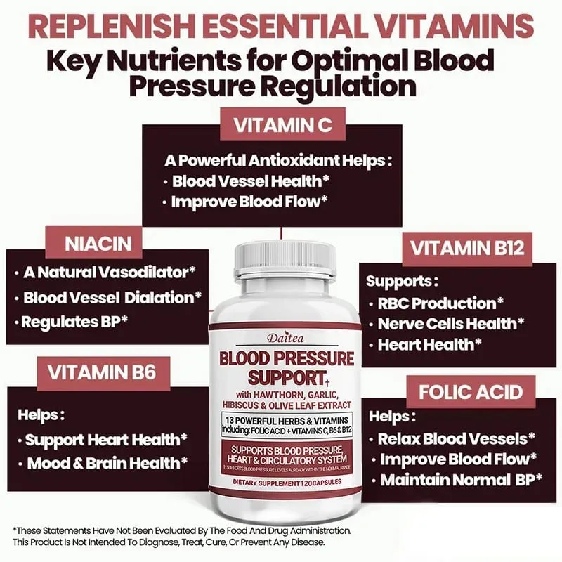 Integratore per il supporto della pressione sanguigna - Cardio colesterolo cardiaco - 13 vitamine con vitamine C B6 e B12 Biancospino e foglie di olivo — image 5
