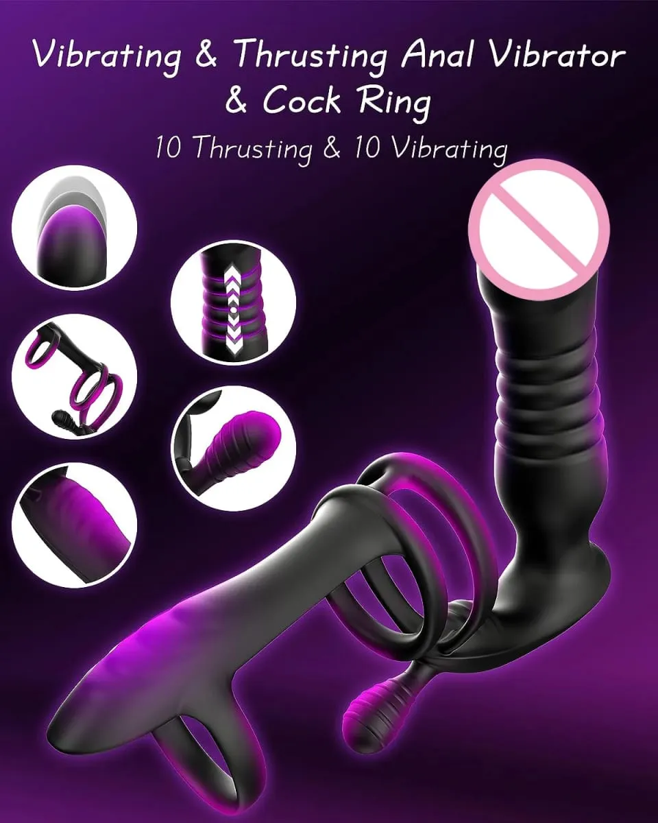 Palam Dubur Pengurut Prostat Penggetar 3 Cincin Zakar Bergetar Dildo Cincin Ayam Dewasa Bekalan Palam Punggung Mainan Seks untuk Lelaki Wanita Gay — image 3