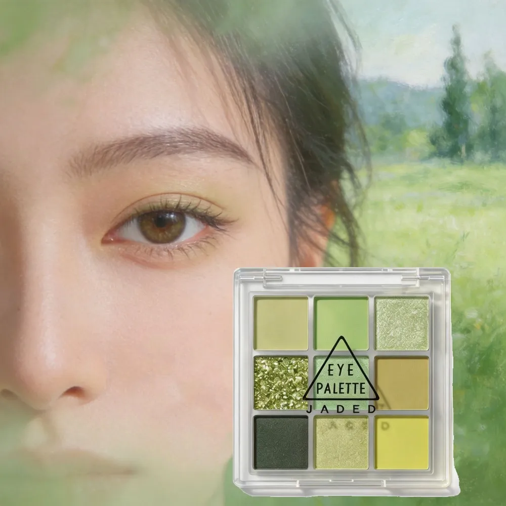 9 barev Mint Green Paleta očních stínů Matte Shimmer Forest Shadow Velvet Soft Míchatelný přirozený denní make-up očí — image 7