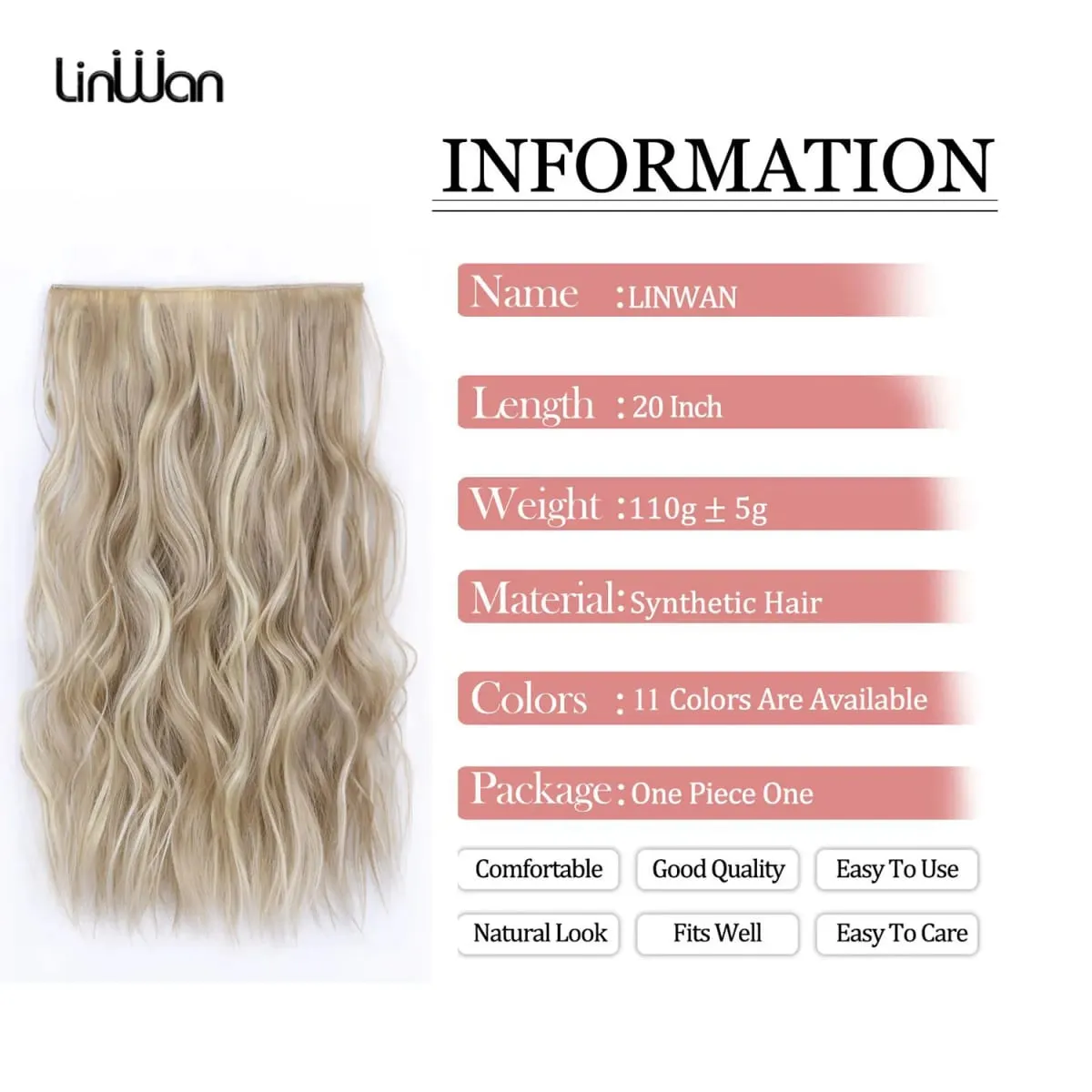 Extensions de cheveux synthétiques à fil Invisible, 4 Clips, ligne de poisson naturelle longue et ondulée, faux postiche une pièce pour femmes — image 2